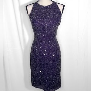 Scala Purple Beaded Halter Cocktail Mini Dress Size S